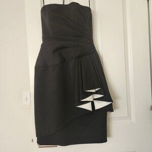 Black strapless party dress.